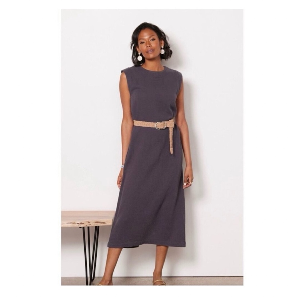 Faherty Dream Costa Sleeveless Organic Cotton Gauze Midi Dress Charcoal Sz. XS - Picture 3 of 14